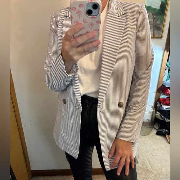 H&M Oversized Seersucker Double Breasted Longline Blazer - Picture 5 of 9